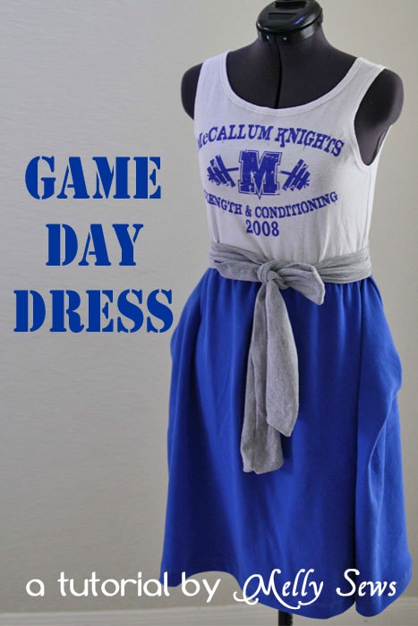Tutorial for this cute Game Day dress with a square draped skirt by Melly Sews