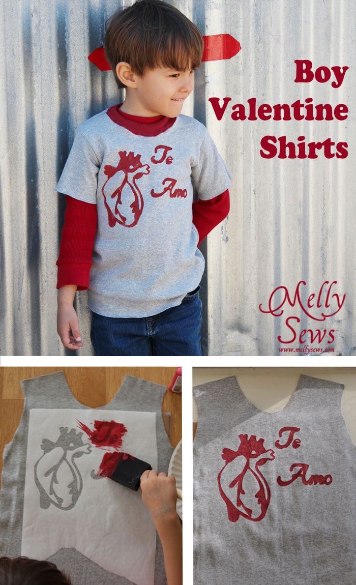 Make a Boy's Valentine Shirt with this FREE graphic to stencil - T-shirt tutorial - Melly Sews
