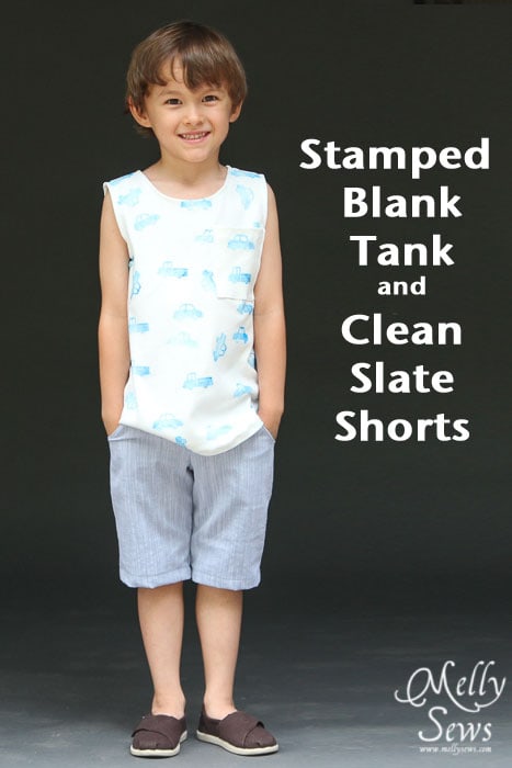 Stamped Fabric Blank Tank and Clean Slate Shorts patterns by Blank Slate Patterns sewn by Melly Sews