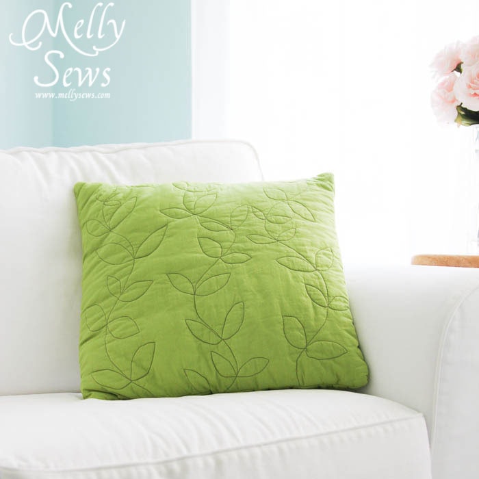 Free hand vines quilted pillow by Melly Sews