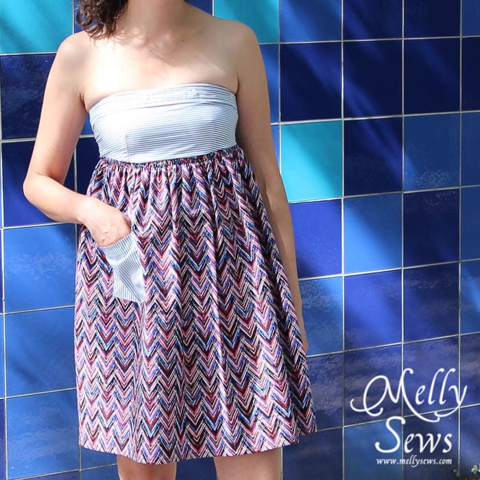 Close Up of Men's Shirt to strapless sundress tutorial - upcycle by Melly Sews for (30) Days of Sundresses