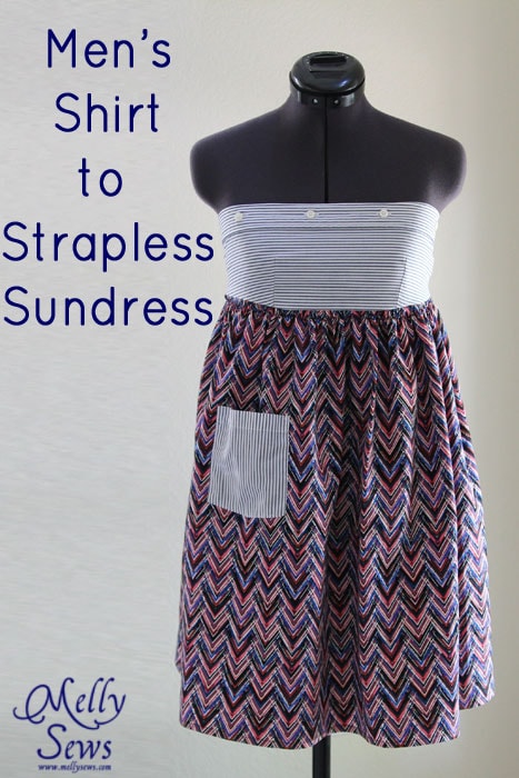 Men's Shirt to strapless sundress tutorial - upcycle by Melly Sews for (30) Days of Sundresses