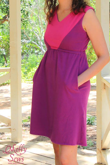 Colorblock V-Neck Sundress Tutorial with free pattern by Melly Sews for (30) Days of Sundresses - with pockets!