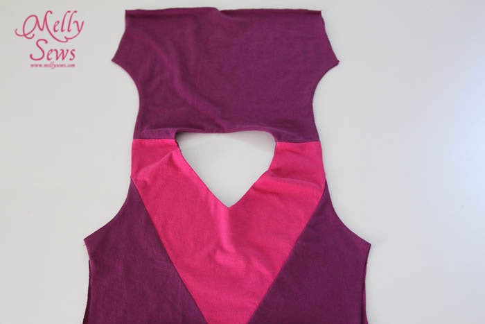 Neckline of Colorblock V-Neck Sundress Tutorial with free pattern by Melly Sews for (30) Days of Sundresses