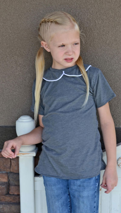 Piped Peter Pan collar version of Tee Times Three PDF Sewing Pattern by Blank Slate Patterns