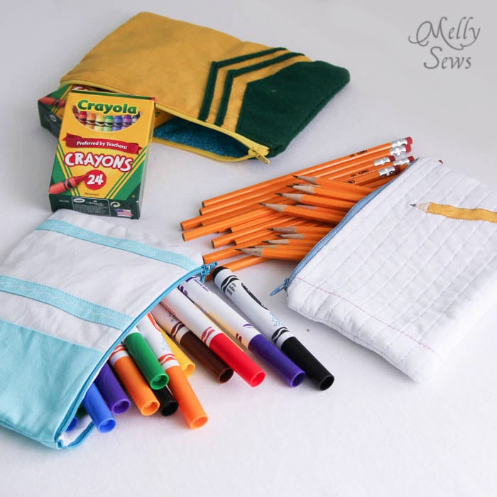 Love school supplies and these School Supply inspired zip pouches to sew - Melly Sews