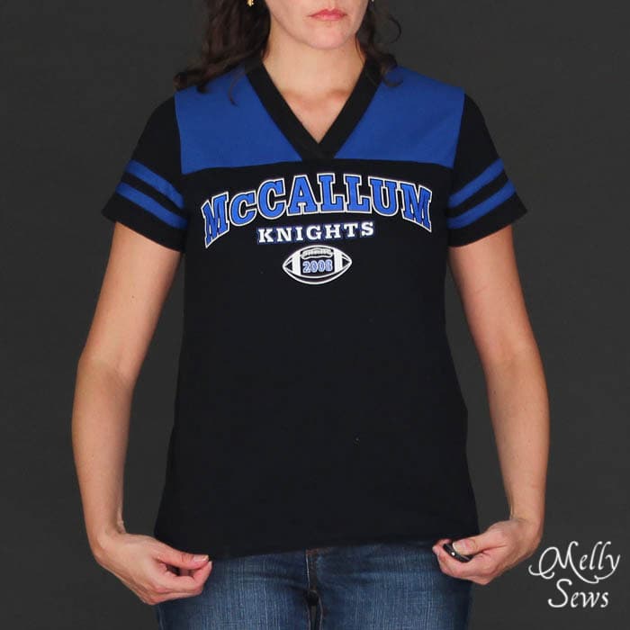 Upcycled t-shirts for this Football Jersey Tutorial with Free Pattern by Melly Sews