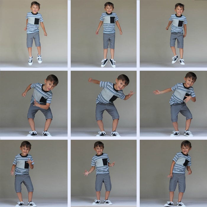 Kindergarten Jumping and Dancing, Sewing for Kindergarten - Tee Times Three and Clean Slate Shorts - Melly Sews