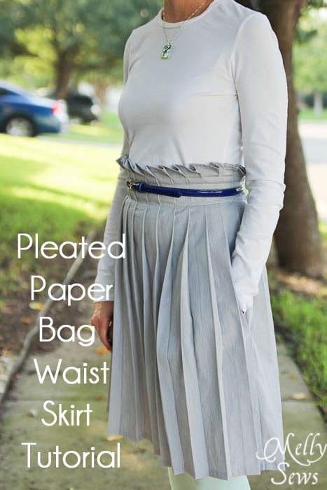 Pleated Paper Bag Waist Skirt Tutorial - Melly Sews #diy #sewing #tutorial