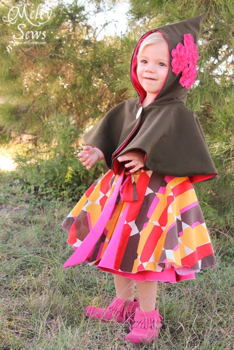 A cape is a great winter cover that won't muss a dress - Kids Holiday Style Tips - Melly Sews