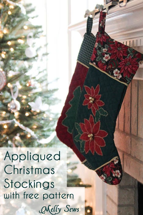 Appliqued Stockings - Free Christmas Stocking Pattern - Melly Sews #holiday #Christmas #DIY #sewing