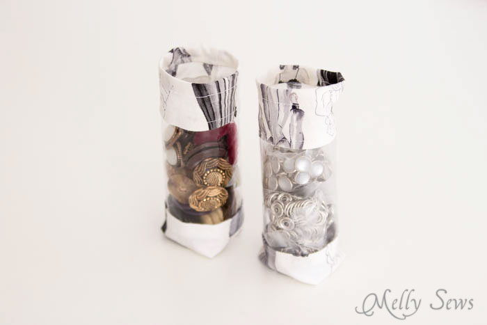 Easy storage for buttons and small sewing items - Sew storage tubes with a little fabric and vinyl - tutorial on mellysews.com