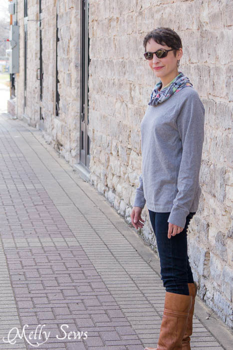 Cowl neck top - easier than keeping up with a scarf - MellySews.com