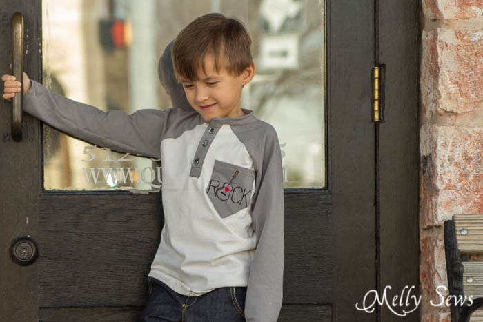 Raglan Henley T-shirt with embroidered pocket - MellySews.com - Great little boy fashion