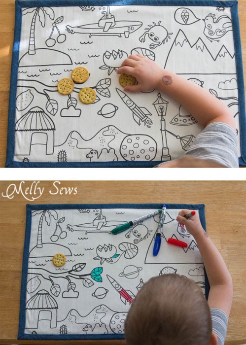 Catch crumbs and keep kids busy - I need these! How to Make Re-usable Dry Erase Placemats for Kids - MellySews.com