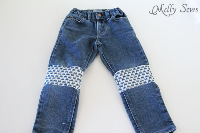 Mended Jeans - How to Patch Jeans - An easier way to mend knees with holes - MellySews.com