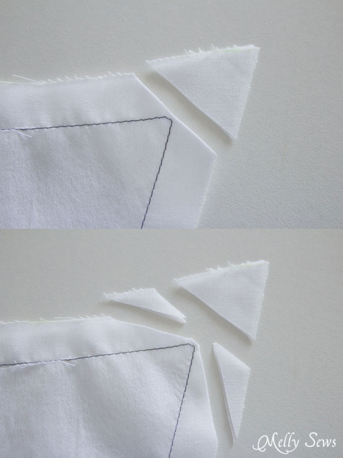 How to clip the corner - How to sew sharp points on collars - http://mellysews.com