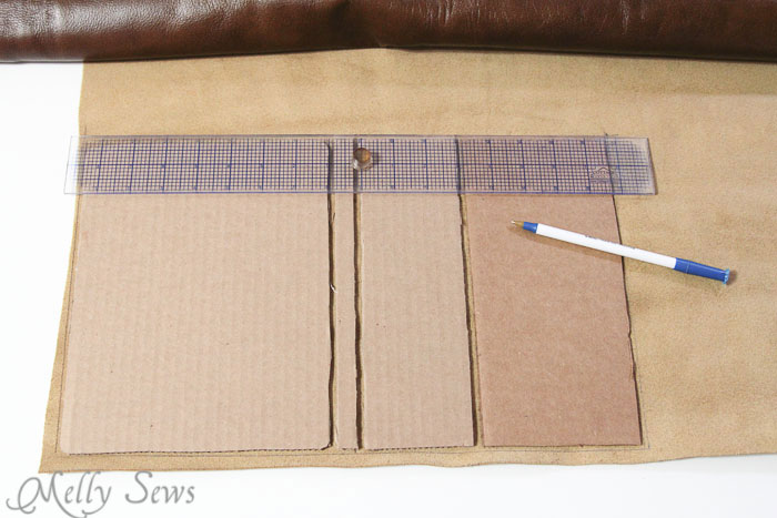 Step 2 - cut leather (or vinyl, pleater, etc) Book Style iPad Case Tutorial by http://mellysews.com