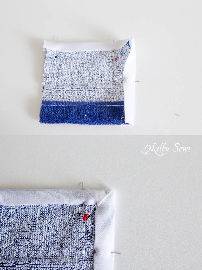 Fold Bias tape around corner - Swim Cover Tutorial - from 1 or 2 beach towels - Melly Sews