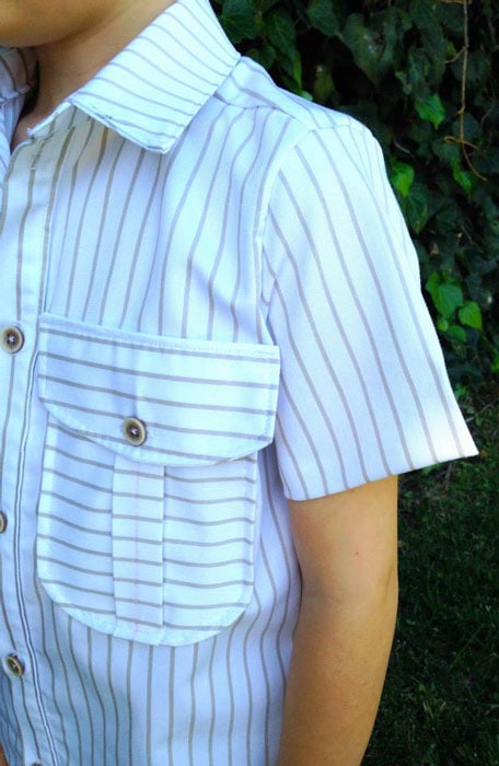 Stripes on Bookworm Button Up Sewing Pattern for Boys and Girls - Blank Slate Patterns