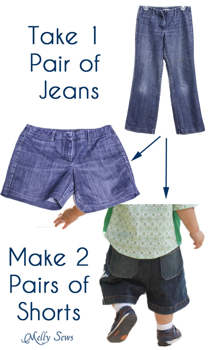 How to turn one pair of jeans into two pairs of shorts - Melly Sews - Hem Cutoffs