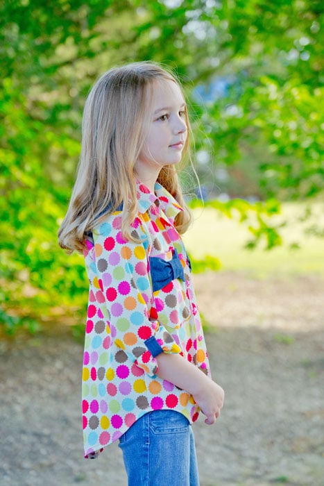 Polka Dot View C - Bookworm Button Up Sewing Pattern for Boys and Girls - Blank Slate Patterns