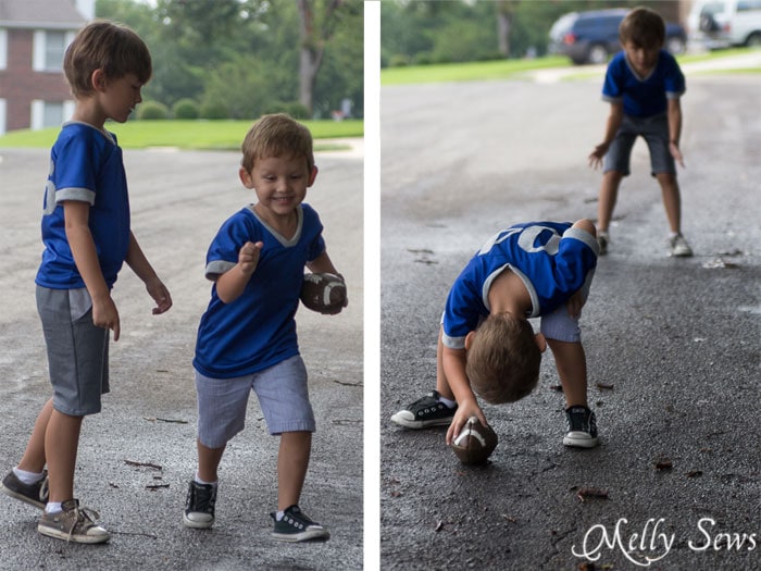 Playing football in mom made jerseys