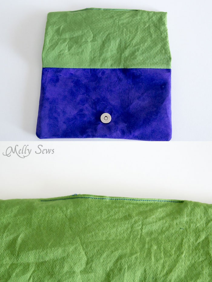 Turn and sew opening - Suede Clutch Tutorial with free pattern - Melly Sews