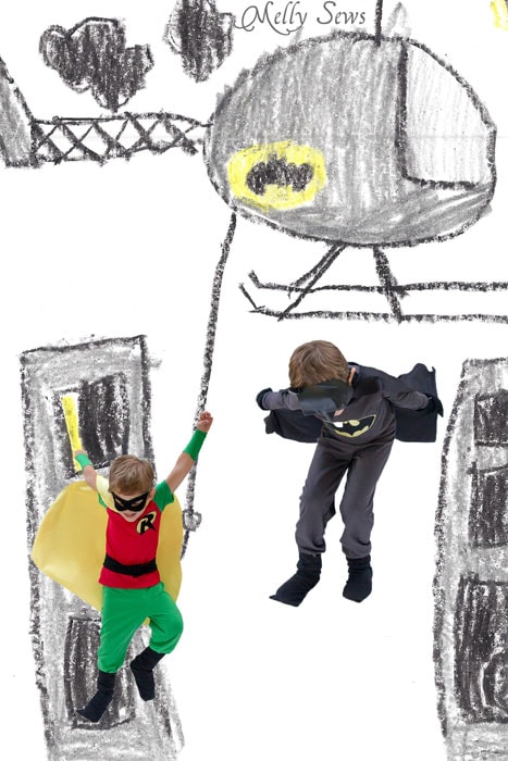Put your kids in their drawing - Batman and Robin Costumes in Gotham City - Melly Sews