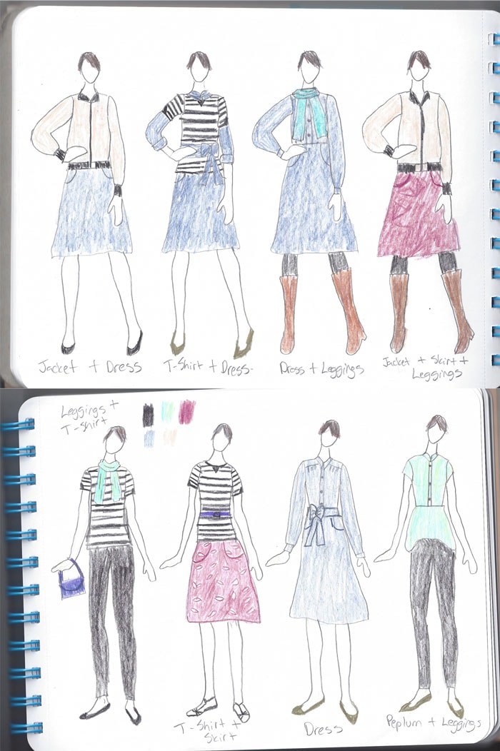Sketches for sewing a capsule wardrobe - 8 Days a Week Patterns by Pattern Anthology sewn by Melly Sews