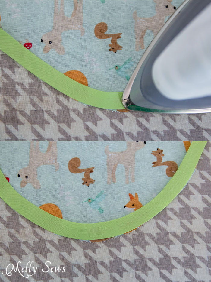 Iron bias tape into a curve before using it to hem - Melly Sews