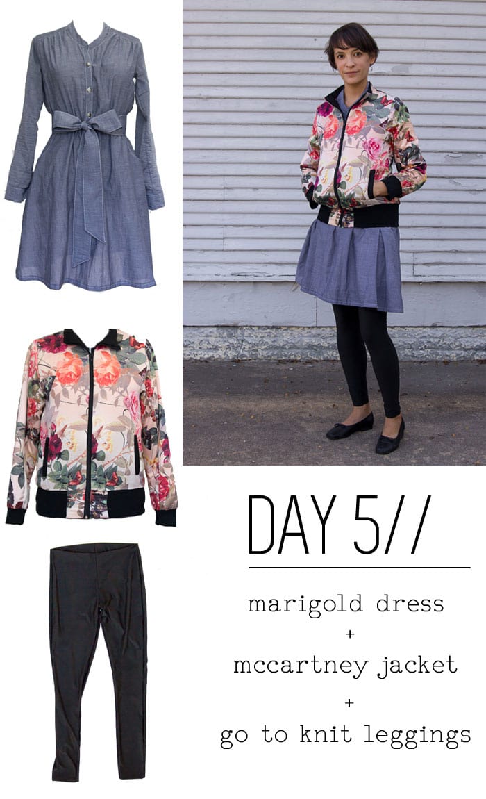 Day 5 - McCartney Jacket by Shwin Designs, Marigold Dress by Blank Slate Patterns, Go To Knit Pants by Go To Patterns, sewn by Melly Sews