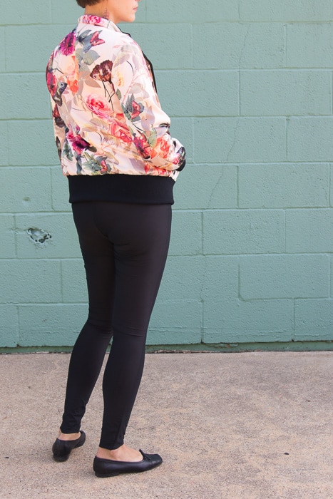 Back view - Satin McCartney Jacket by Shwin Designs, and Go To Knit Pants by Go To Patterns, sewn by Melly Sews