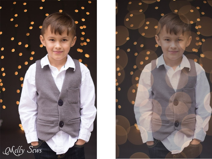 Add bokeh layer - How to get twinkle light bokeh for holiday photos - Melly Sews