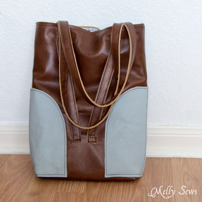 Sew a Leather Tote - Make a convertible leather tote bag that can be carried over the shoulder or backpack style - Melly Sews