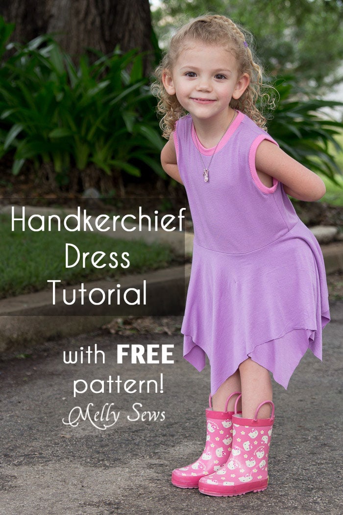 Handkerchief Hem Dress tutorial - Sew a knit girls dress with this free pattern - Melly Sews