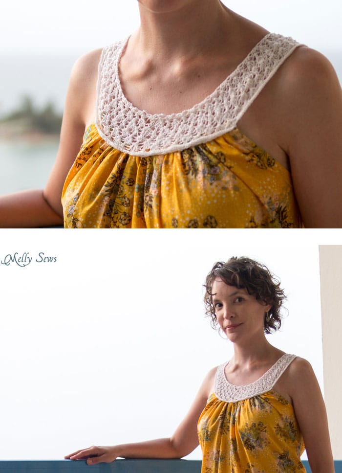 DIY Knit Dress Yoke - Knit Yoke Sundress with free knitting pattern - Sew a pillowcase dress and add a knit yoke - Melly Sews 