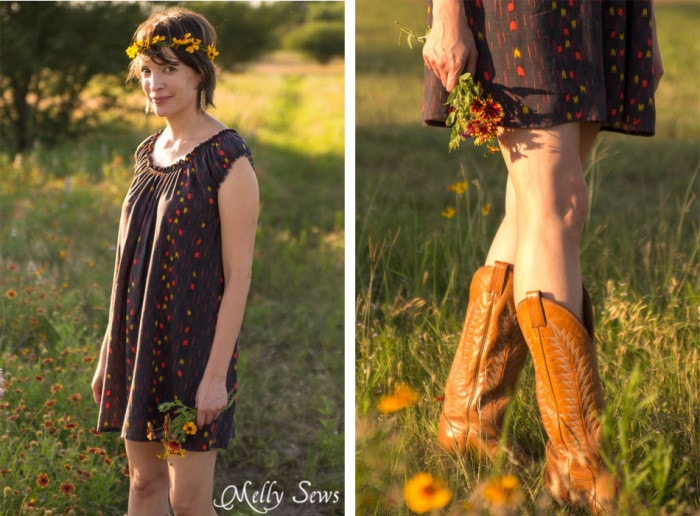Love this! Boots and a dress are so cute for summer - Sew a Peasant Dress - Boho Baby Doll Dress for Women - Free pattern and tutorial from Melly Sews