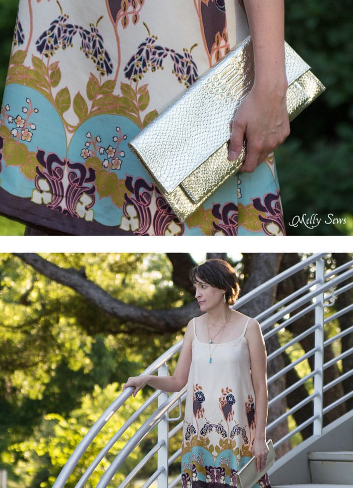 Gold clutch and slip dress - Summer Slip Dress Tutorial - Sewing Pattern by Melly Sews