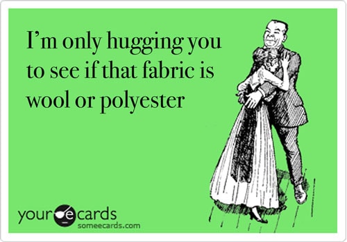 Sewists hug to pet fabric - more sewing humor at Melly Sews