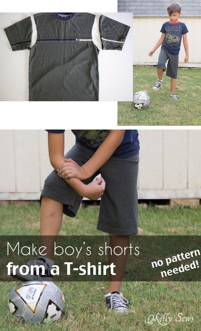 How to make shorts from a t-shirt - including how to sew a drawstring elastic waist - Melly Sews