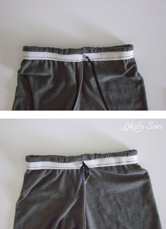 Step 3 - How to make shorts from a t-shirt - including how to sew a drawstring elastic waist - Melly Sews