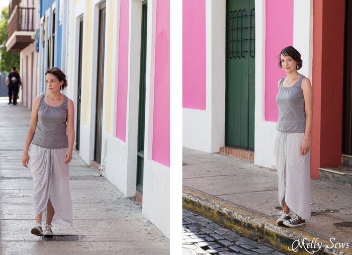 Brightly colored walls in Old San Juan, Puerto Rico - Draped Skirt Tutorial - make this wardrobe staple - it's actually easy! - Sewing tutorial from Melly Sews