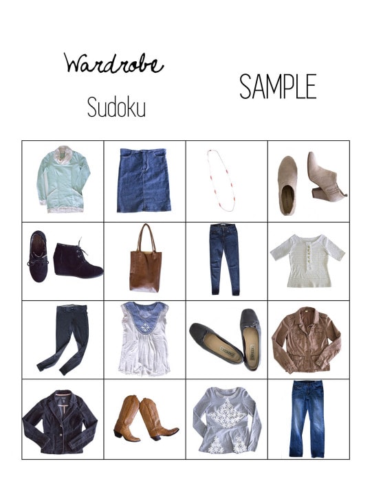 Sample wardrobe sudoku - Free download for wardrobe sudoku - a fun way to plan a capsule wardrobe with Pattern Anthology Sewing Patterns
