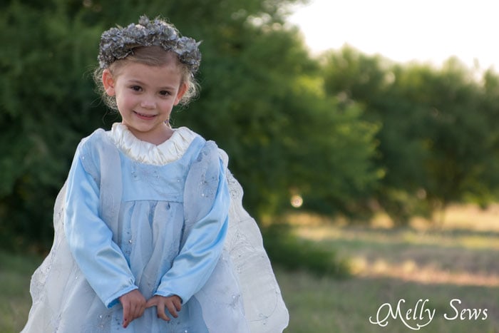 Close up - Sew a Princess Costume with a free pattern and tutorial from Melly Sews - could work for Princess Bride, Elsa, and other characters