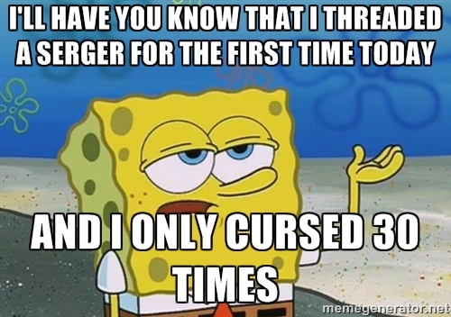 Sponge Bob Serger Threading - the WORST part of having a serger. More sewing humor at MellySews.com