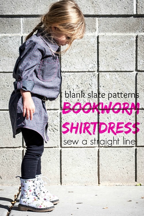 Bookworm Button Up pattern by Blank Slate Patterns, sewn by Sew a Straight Line into a girl's shirtdress