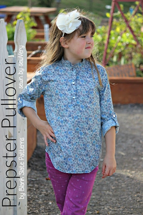 Prepster Pullover shirt sewing pattern by Blank Slate Patterns sewn by sewVery - perfect for boys or girls!
