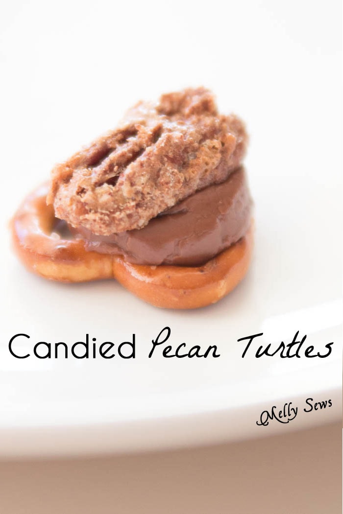 How to make Candied Pecan Turtles - combine two holiday treats into one yummy, over the top bite - Melly Sews