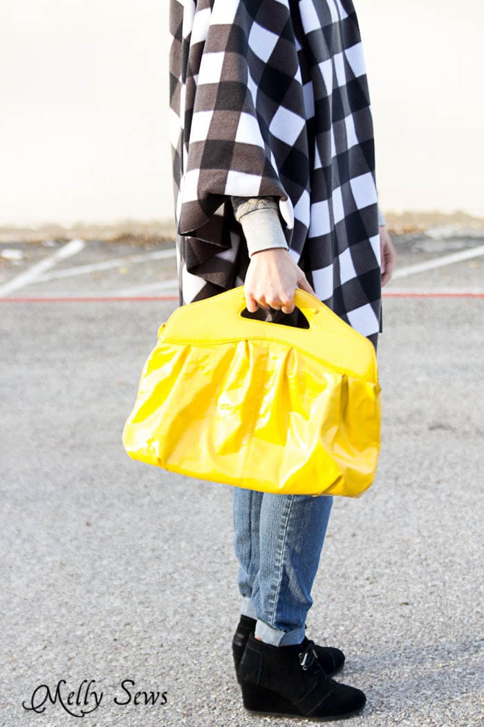 Buffalo Plaid Poncho and Yellow Purse - LOVE! Sew an EASY Fleece Poncho - DIY Poncho Tutorial with Video by Melly Sews